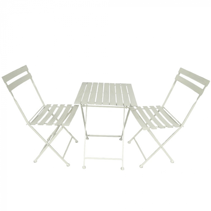 Gartenmöbel Set IBIZA klappbar WEISS Eisen 2x Stuhl 1x Tisch