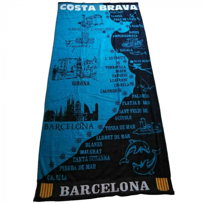 COSTA BRAVA Barcelona blau schwarz XL Strandtuch Badetuch 90x175 cm
