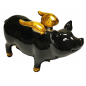 Preview: SPARDOSE Keramik SPARSCHWEIN schwarz mit goldenen Flügeln Schwein Sau Flying Pig