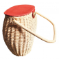 Preview: 70er Jahre Vintage Korbtasche Basket Bag mit rotem Deckel & Drehverschluss