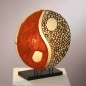 Preview: YING YANG Bast Cocos Tischlampe rot BALI LAMPE 30 cm handgefertigt