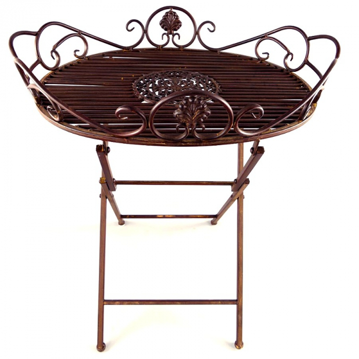 Preview: Gartentisch AMELIE klappbares Tischtablett BRAUN Eisen Tisch Beistelltisch