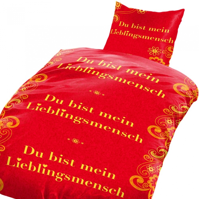 DU BIST MEIN LIEBLINGSMENSCH rot gelb Bettwäsche Mikrofaser 135x200 cm