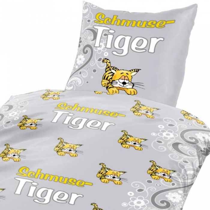 SCHMUSIGER TIGER grau gelb Bettwäsche Mikrofaser 135x200 cm