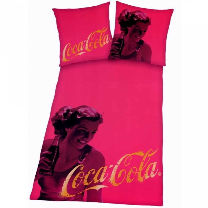 Preview: COCA COLA ® Pink Girlie Bettwäsche Baumwolle 135x200 cm