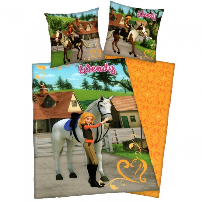 Preview: MÄDCHENTRAUM Pferd Reiten Bettwäsche Wendebettwäsche Baumwolle 135x200 cm