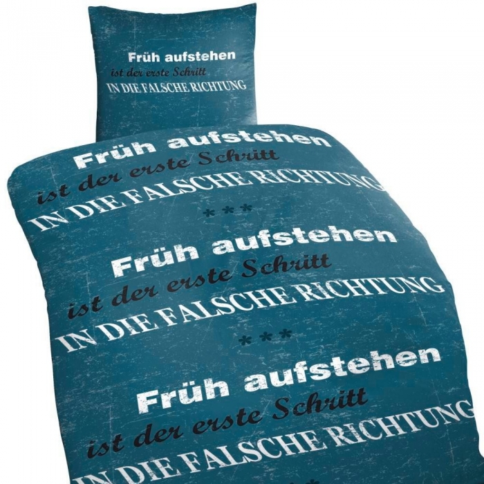 FRÜH AUFSTEHEN Petrol Bettwäsche Mikrofaser 135 x 200 cm