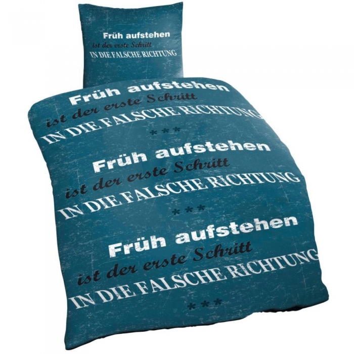 FRÜH AUFSTEHEN Petrol Bettwäsche Mikrofaser 135 x 200 cm