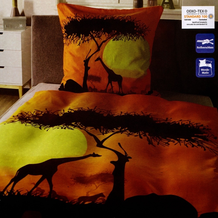 Preview: AFRIKA SAVANNE Giraffe Bettwäsche Wendebettwäsche Mikrofaser 135 x 200 cm