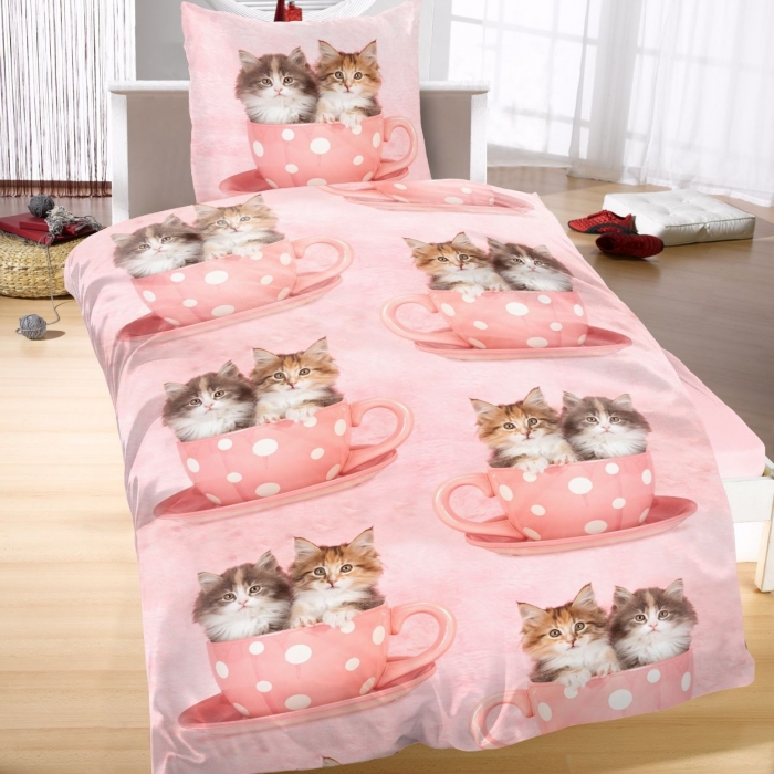 KATZEN Kätzchen Katzenkinder Mikrofaser Bettwäsche 135x200 cm