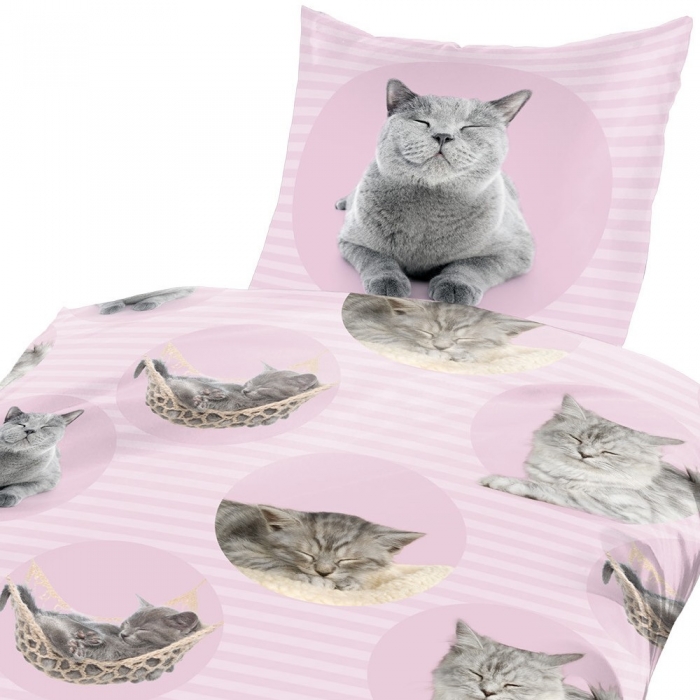 RELAXTE KATZEN pink rosa Mikrofaser Bettwäsche 135x200 cm