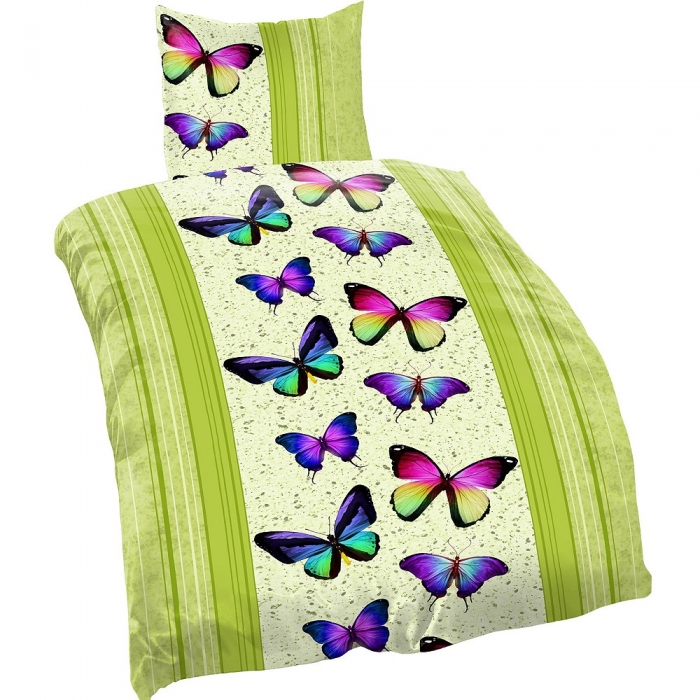 Preview: SCHMETTERLINGE BUTTERFLIES GRÜN Bettwäsche Mikrofaser 135x200 cm
