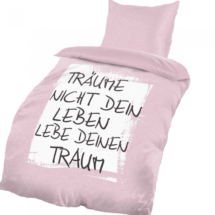 TRÄUME NICHT DEIN LEBEN... rosa Bettwäsche Mikrofaser 135x200 cm