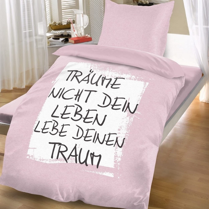 Preview: TRÄUME NICHT DEIN LEBEN... rosa Bettwäsche Mikrofaser 135x200 cm