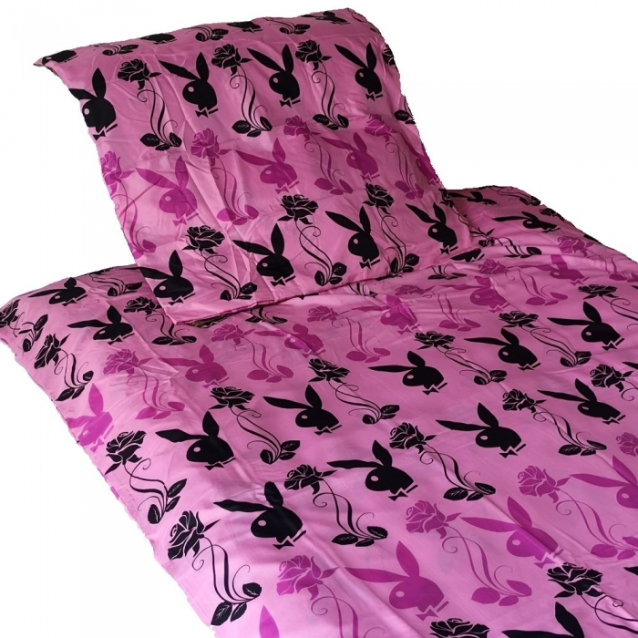 Preview: PLAYBOY® BUNNY pink schwarz Bettwäsche Mikrofaser 135x200 cm