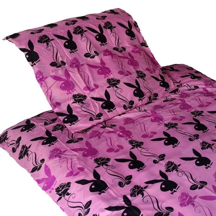 Preview: PLAYBOY® BUNNY pink schwarz Bettwäsche Mikrofaser 135x200 cm