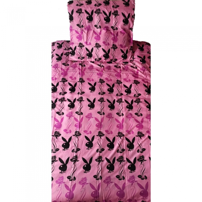 Preview: PLAYBOY® BUNNY pink schwarz Bettwäsche Mikrofaser 135x200 cm