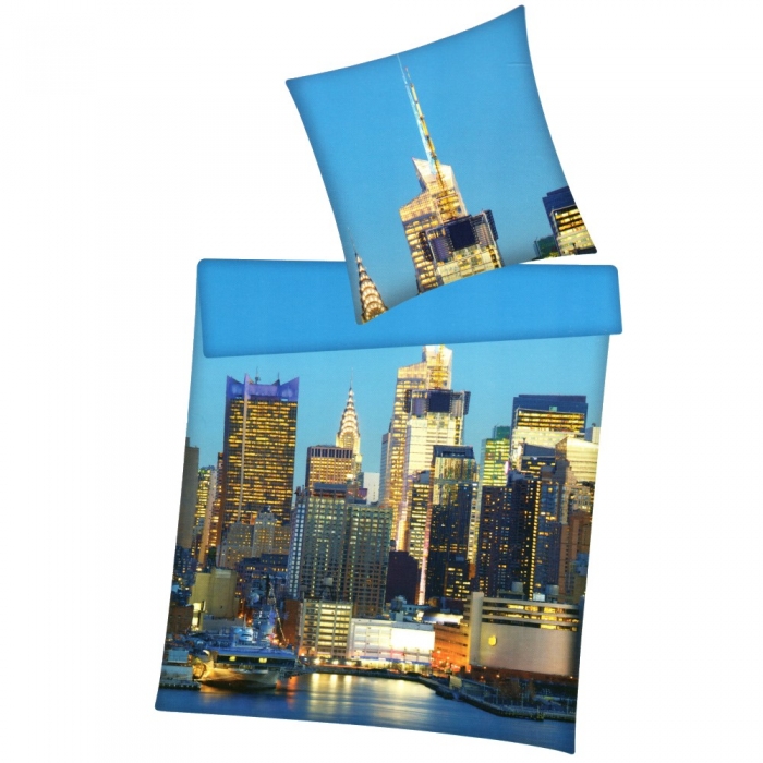 Preview: NEW YORK CITY Skyline Wolkenkratzer Baumwolle Renforce Bettwäsche 135x200 cm