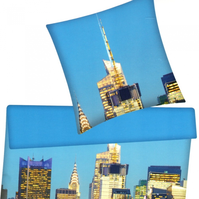 Preview: NEW YORK CITY Skyline Wolkenkratzer Baumwolle Renforce Bettwäsche 135x200 cm