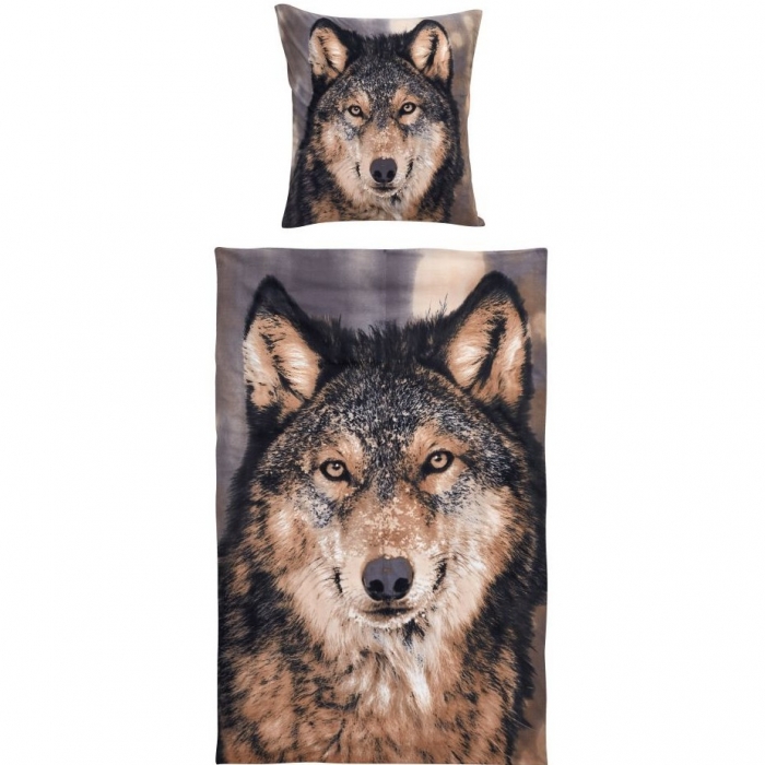 WOLF WÖLFE grau Bettwäsche Wendebettwäsche Mikrofaser 135 x 200 cm