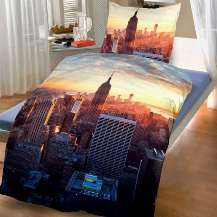 Preview: SKYSCRAPERS WOLKENKRATZER NEW YORK USA Wendebettwäsche Mikrofaser 135 x 200 cm