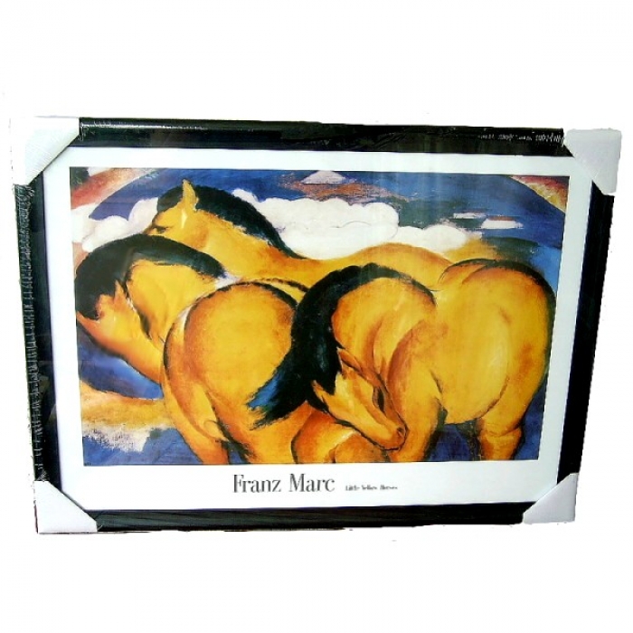 Bild Kunstdruck FRANZ MARC Little Yellow Horses PFERDE Kunstdruck 76x56 cm gerahmt