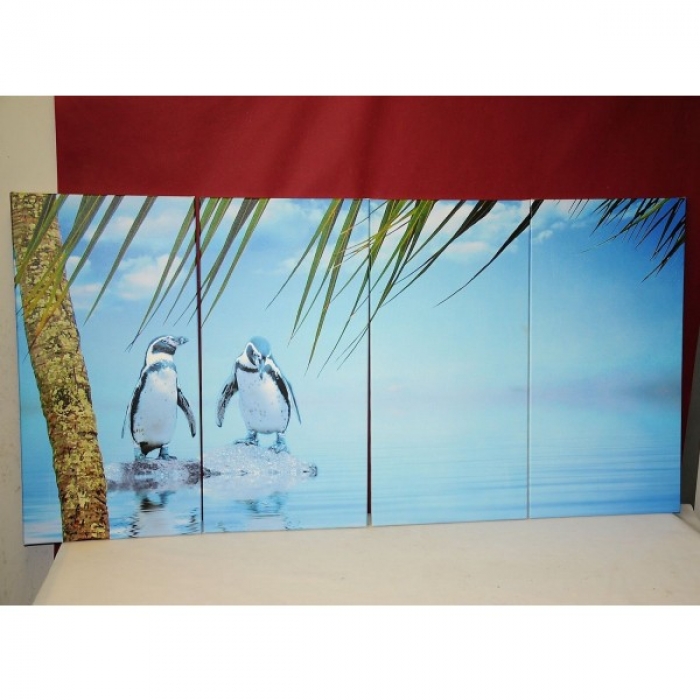 Bild Kunstdruck TROPICAL PINGUINS 4-teilig 80x160 cm bespannt auf Holzrahmen
