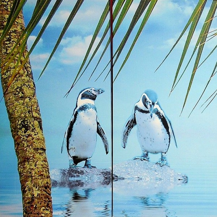 Bild Kunstdruck TROPICAL PINGUINS 4-teilig 80x160 cm bespannt auf Holzrahmen