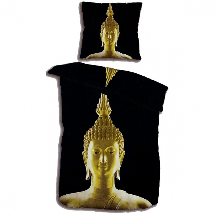 ASIA BUDDHA schwarz gold Bettwäsche Mikrofaser Wendebettwäsche 135x200 cm