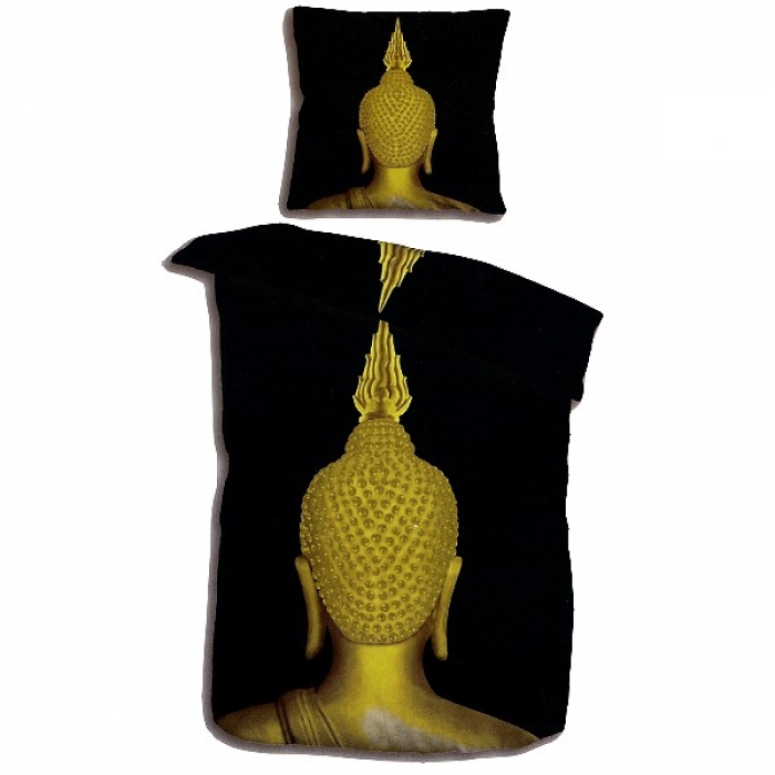 Preview: ASIA BUDDHA schwarz gold Bettwäsche Mikrofaser Wendebettwäsche 135x200 cm