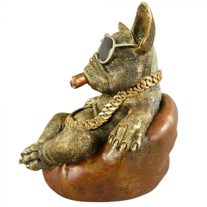 Deko Figur COOLER HUND Französische Bulldogge Kunststein