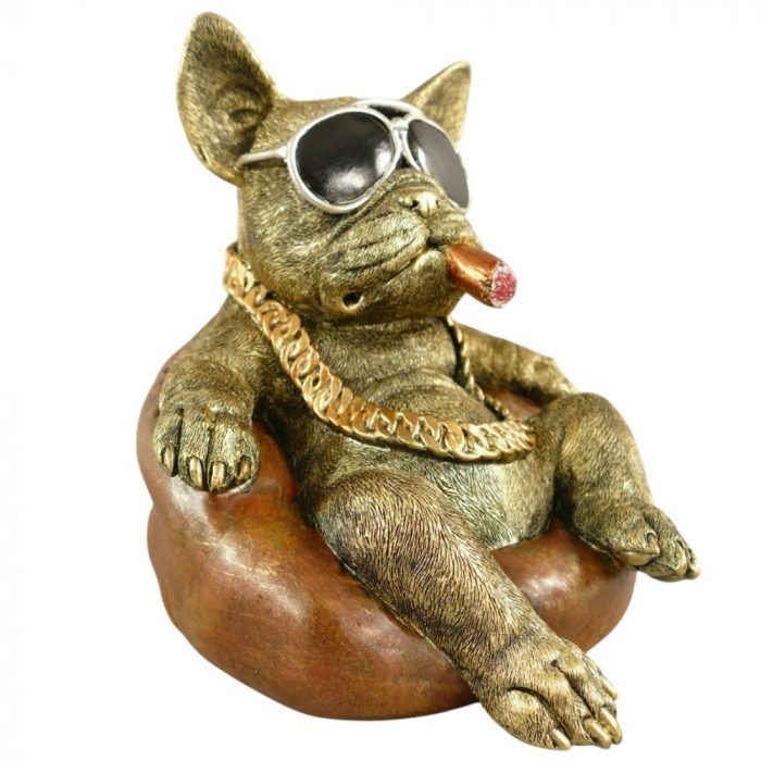 Deko Figur COOLER HUND Französische Bulldogge Kunststein