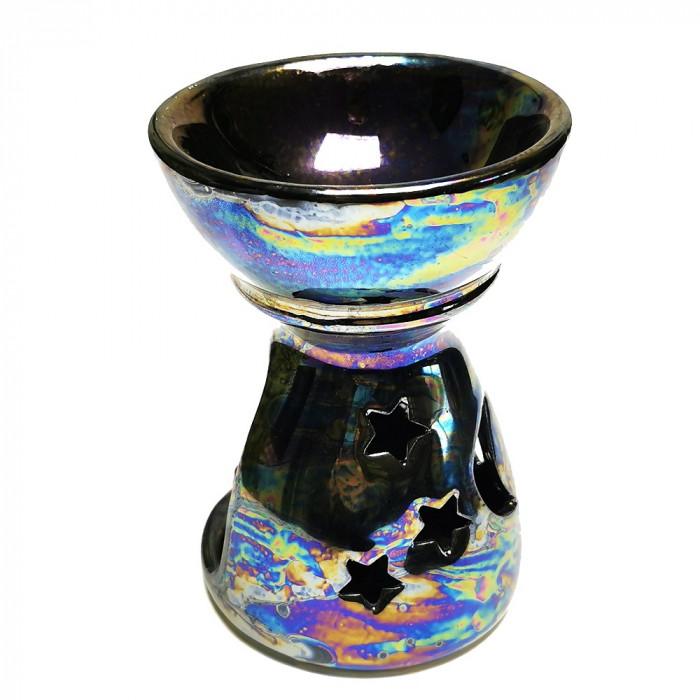 Keramik DUFTLAMPE schillernd im Perlmutt Effekt irisierend Teelichthalter 13 cm