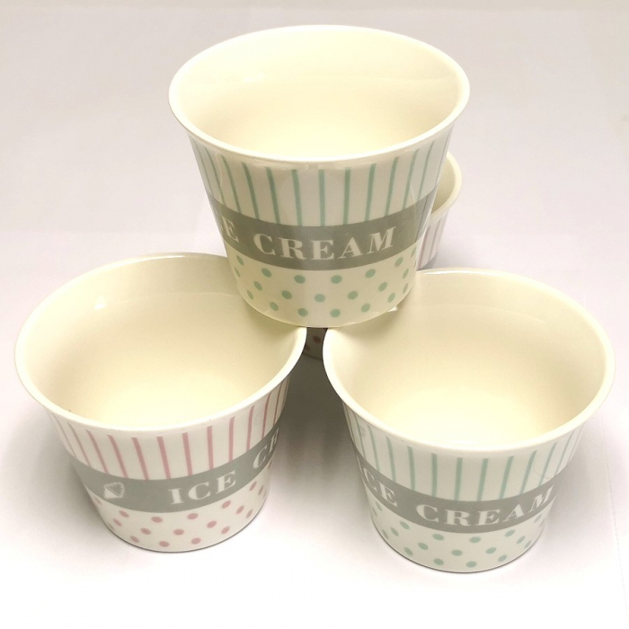 4 Teile EISBECHER SET aus Keramik Pastellfarben Schälchen Becher Eisbehälter