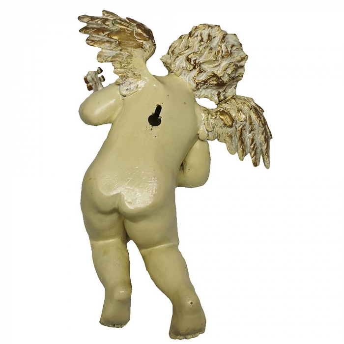 ENGEL MIT MANDOLINE 70er Jahre handbemalt Keramik Wand-Deko 30 cm