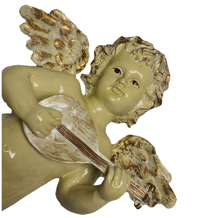 ENGEL MIT MANDOLINE 70er Jahre handbemalt Keramik Wand-Deko 30 cm