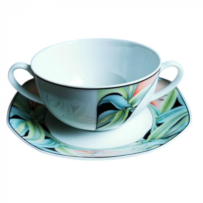 ESCHENBACH Suppentasse mit Unterteller Florida Dekor Porzellan