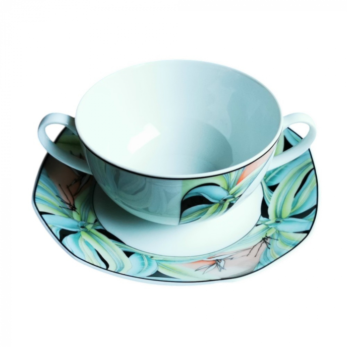 ESCHENBACH Suppentasse mit Unterteller Florida Dekor Porzellan