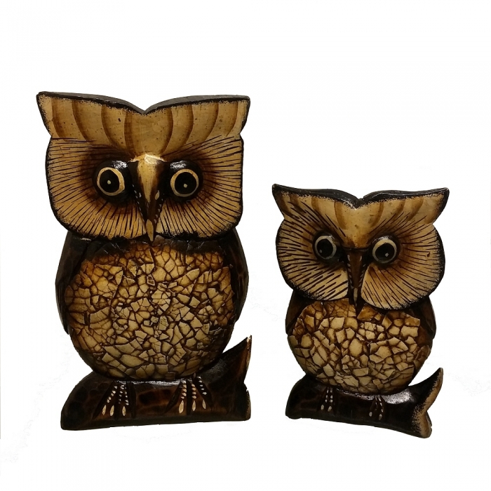 EULE 2er Set 15 & 20 cm aufwändige Albesia Holzarbeit Eierschalen verziert