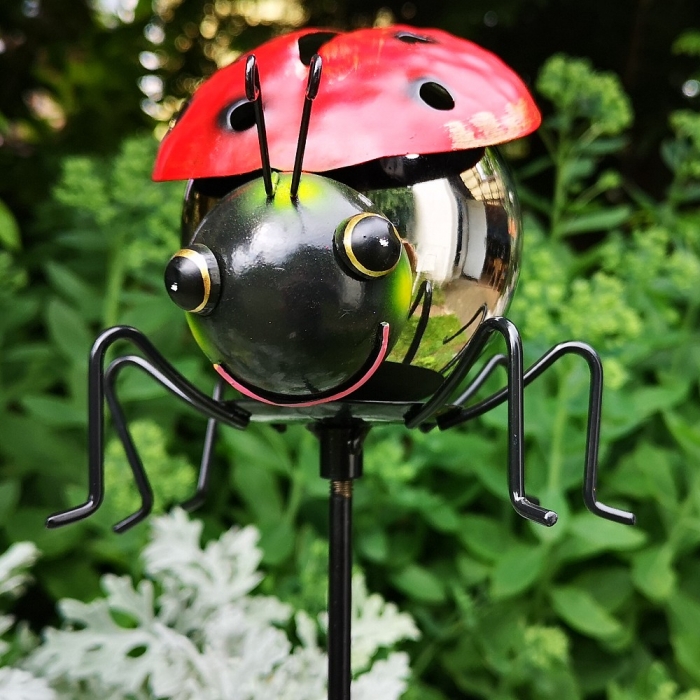Gartenstecker MARIENKÄFER Edelstahl Kugel Gartendeko Metall