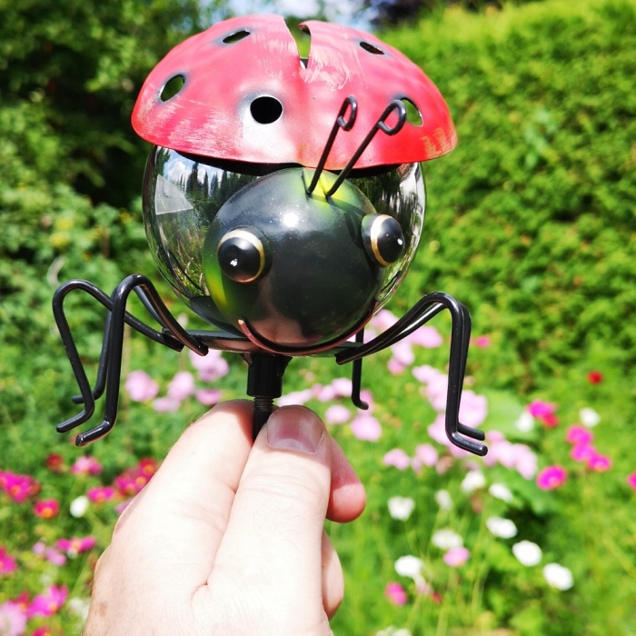 Gartenstecker MARIENKÄFER Edelstahl Kugel Gartendeko Metall