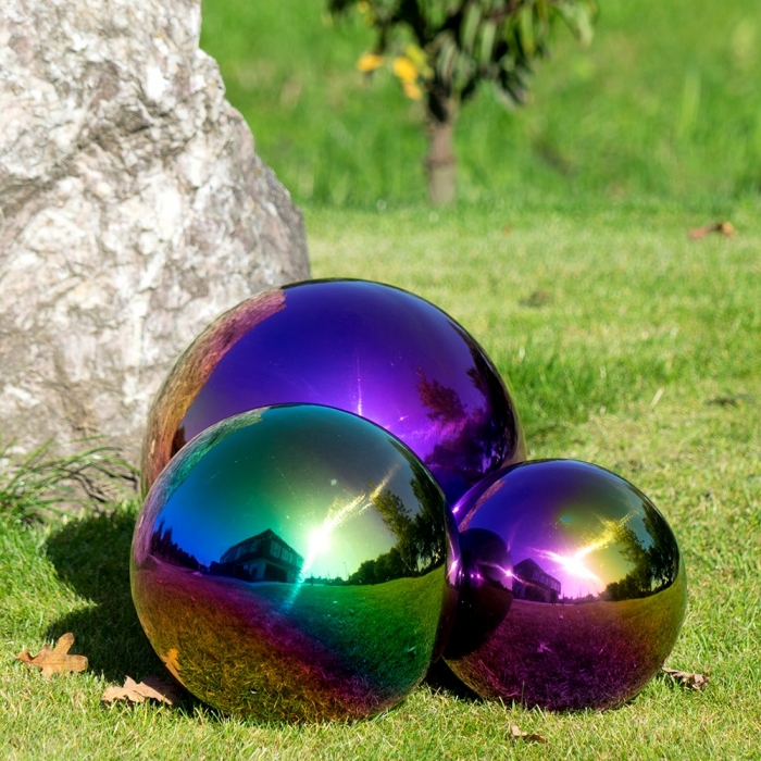 Preview: Edelstahl REGENBOGEN KUGEL Gartenkugel Dekokugel Ø 25 cm