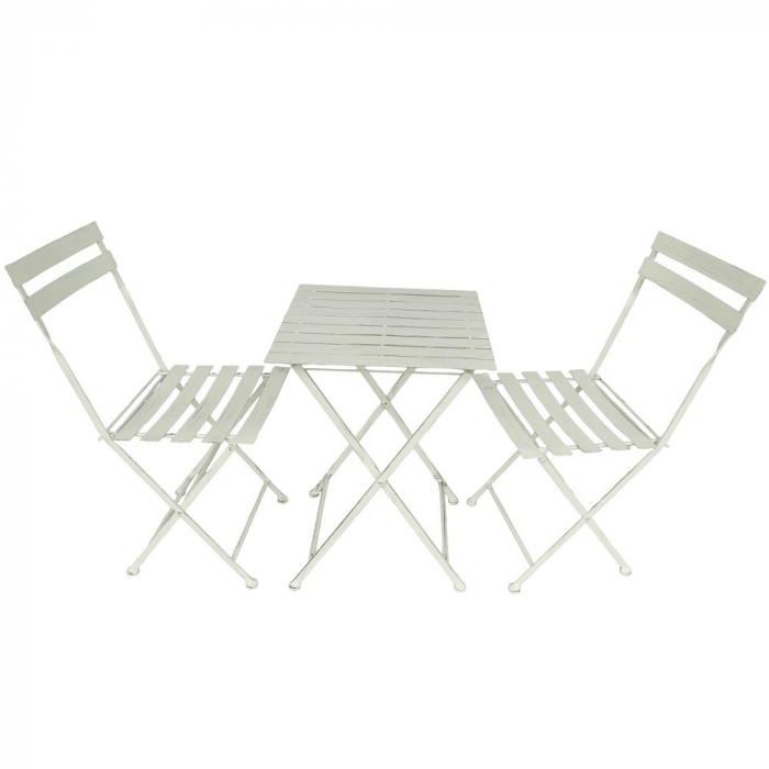 Preview: Gartenmöbel Set IBIZA klappbar WEISS Eisen 2x Stuhl 1x Tisch