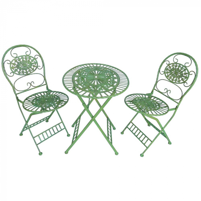Gartenmöbel Set TOSCANA Antik Look GRÜN Eisen 2x Stuhl 1x Tisch