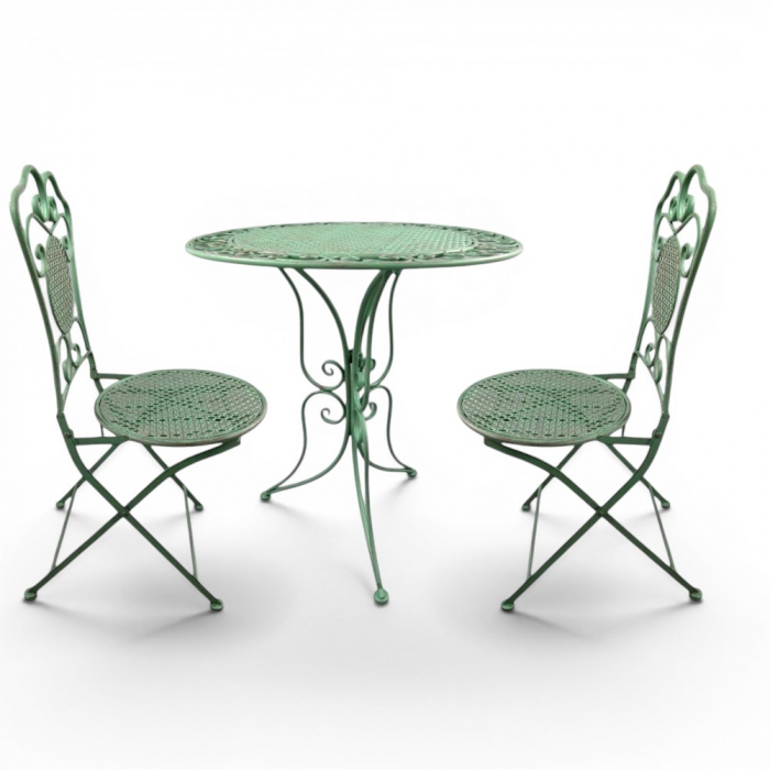Gartenmöbel Set PALMA Antik Look GRÜN Eisen 2x Stuhl 1x Tisch