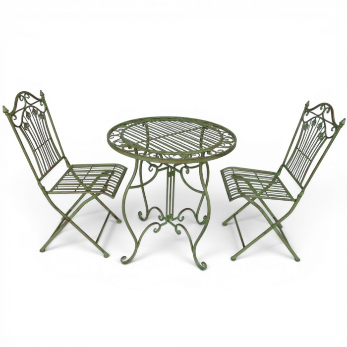Gartenmöbel Set AMALFI Antik Look GRÜN Eisen 2x Stuhl 1x Tisch