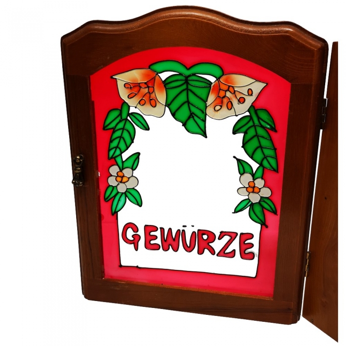 Preview: 90er Jahre ANTIK GEWÜRZREGAL Wandschrank Gewürzboard mit Tür Landhaus Stil