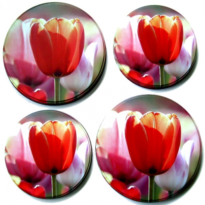 Preview: TULPEN ROT Design Herdabdeckplatten Herd Abdeckplatten 4 Teile Set