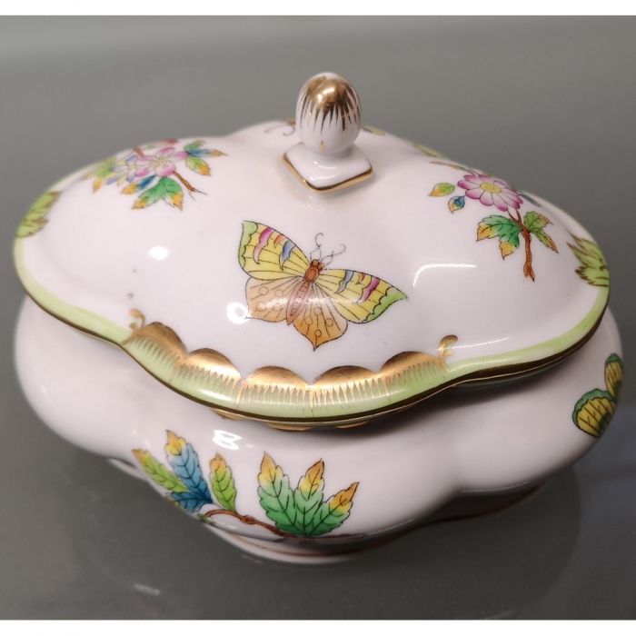 HEREND HUNGARY Porzellan Dose Deckeldose Bonboniere 70er Jahre Dekor Viktoria