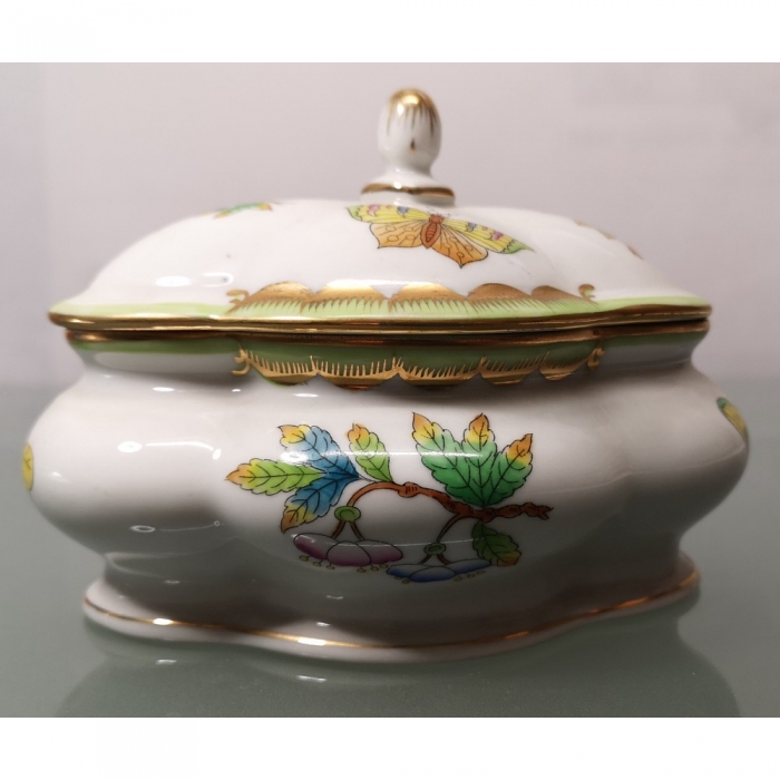 HEREND HUNGARY Porzellan Dose Deckeldose Bonboniere 70er Jahre Dekor Viktoria